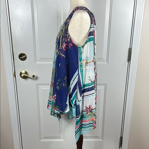 NWT Gorgeous Roz & Ali Asymmetrical Blue and Green Flowy Blouse - Size Large - Picture 4 of 12